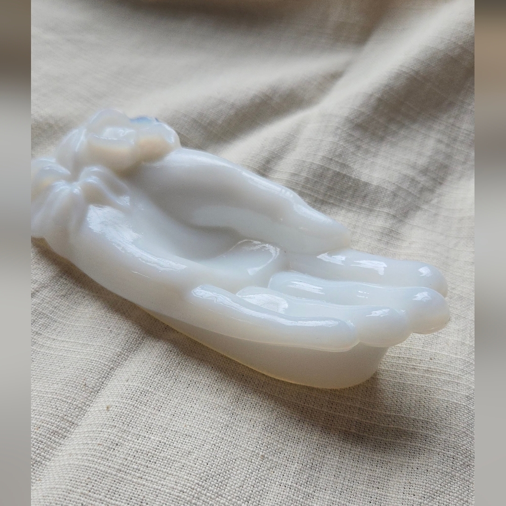 Milk Glass Hand Trinket Dish